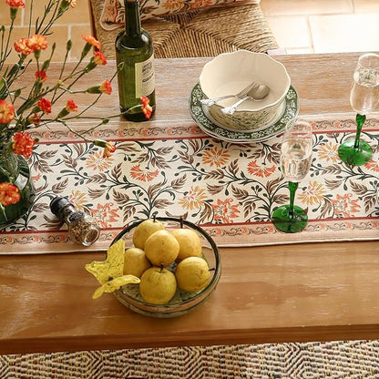 ISAENNE Designer French Elegant Linen Extra Long Table Runner 118 Inches,Farmhouse Lily Pattern Decor Table Runners for Dining Tables,Thanksgiving,Kitchen Tables,Christmas,12"*118"-Aurora A