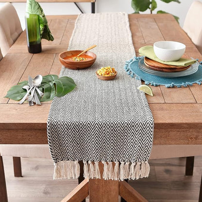 DII Woven Basic Tabletop Collection, Chevron Table Runner, 15x72, Black