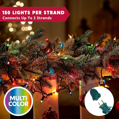Joiedomi Multicolor Christmas String Lights,300(2x150) 62.4FT Christmas Fairy Tree Lights Plug in for Indoor Outdoor Xmas Decorations Patio Holiday Theme Party Yard House,Green Wire