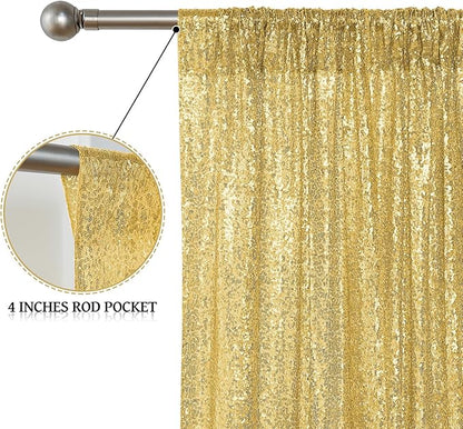 Sugargirl Gold Sequin Backdrop Curtain 4 Panels 2FTx8FT Glitter Gold Background Drapes Sparkle Photography Backdrop for Party Wedding Birthday Wall Decoration