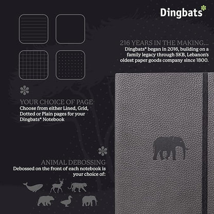 Dingbats* Wildlife Dotted Writing Journal Notebook A5 - Vegan Leather Softcover - Ideal for Work, Travel - Pocket, Elastic Closure, & Bookmark