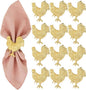 Set of 12 Rooster Napkin Rings for Farmhouse Table Decor | Premium Metal Chicken Dinnerware Holders | Rustic Kitchen & Holiday Party Table Setting (Gold) - ALPHA Living HOME