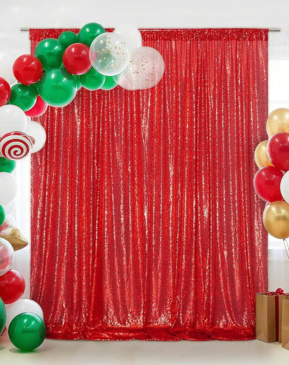 Eternal Beauty Red Sequin Backdrop, 10x10 Ft Glitter Background Curtains for Christmas Shimmer Photography Party Wedding Birthday Back Drop Decor