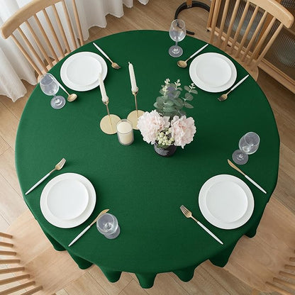 Biscaynebay Round Christmas Tablecloths 60" for Round Tables diameters from 28" to 48", Hunter Green Fabric Water Resistant Folding Table Covers Washable for Dining, Kitchen, Wedding, Parties