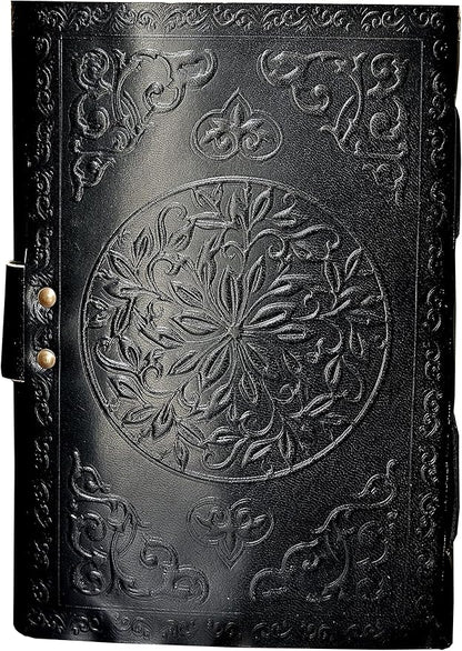 cuero 3 Moon Blue Lapiz Embossed Vintage Leather Journal for Men & Women - 140 Pages, Antique Handmade Deckle Edge Vintage Paper, Leather Journal Writing Notebook Dairy Gift (7 inch by 10 inch, Black)