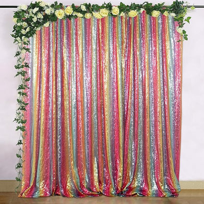 ShiDianYi Rainbow Backdrop Curtains 4FTX10FT Sequin Backdrops 2 Panels Colorful Backdrop for Parties, Birthday, Baby Shower, Studio, Photo Background