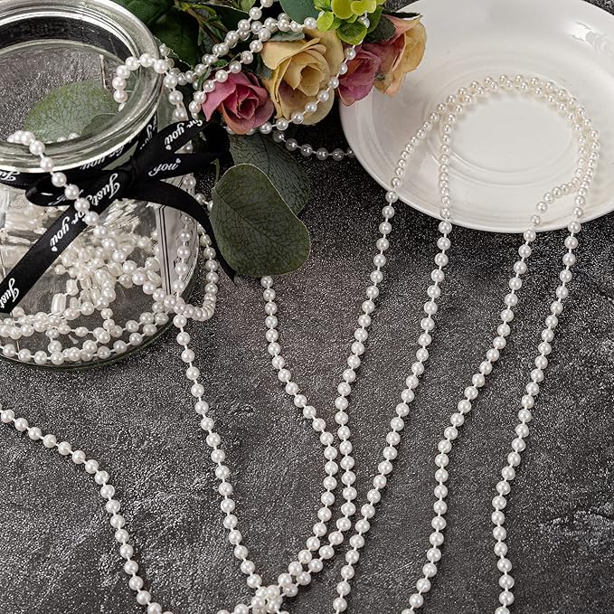 4mm Crafts Faux Pearl Beads Garland Pearl Bead Roll Strand of Pearls to Decorate Floral Centerpieces Wedding Party Favor Christmas Tree(131 Feet Ivory)