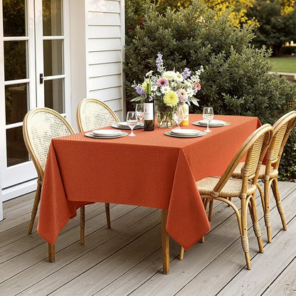 MIULEE Fall Tablecloth Burnt Orange Linen Cottton Table Cloth Rectangle Waterproof Spillproof Cross-Star Textured Decorative Farmhouse Style for Dining Party Weddings 60x84 Inch