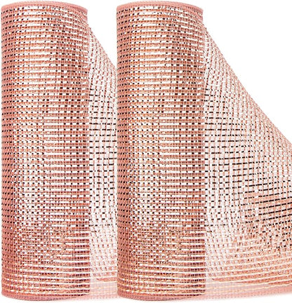 Ribbli 2 Rolls Rose Gold Mesh Ribbon,10 inch x 30 feet(10Yard) Each Roll,Metallic Rose Gold with Wide Foil,Valentine's Day Ribbon for Wreath Swags and Decorating
