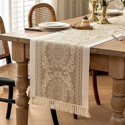 Table Runners 63 Inches,Waterproof Boho Table Runner with Tassel Fringe,Table Runner for Party Coffee Table