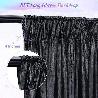 Black Backdrop Curtain 4.8x8FT Halloween Backdrop Sparkly Sequin Party Background Drapes for Birthday Wedding Stage Shimmer Wall Backdrop