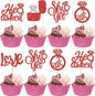 30 PCS He Asked She Said Yes Cupcake Toppers Diamond Ring Cupcake Picks Love I Do Bridal Shower Cupcake Decorations for Wedding Enaggement Theme Party Cake Decorations Supplies Red