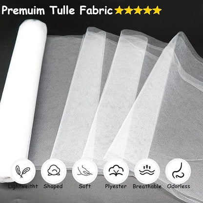 White Tulle Fabric Rolls, 54 Inch by 10 Yards (30 ft) Tulle Ribbon for Wedding Party Decoration Sheer Fabric Spool Bolt, Ceiling Decor, Tutu Skirt, Christmas Gift Wrapping, Soft & Drape (White)