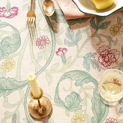 patdrea Designer Green Small Tablecloth for Round Table,Vintage Linen Leaves Pattern Table Cloth,Floral Decor Cover for Kitchen Dining Christmas,Thanksgiving,Tea Party,Diameter 55"-Cecilia a