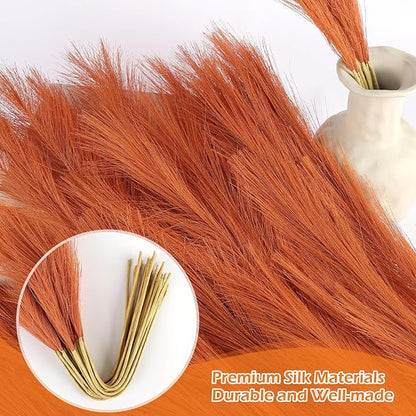 Orange Pampas Grass Decor 30 Pcs 21.7 Inch Faux Pampas Grass Bulk Artificial Dried Flowers Small Vase Filler Pompas Grass.