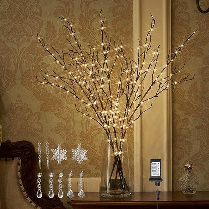 BAOLITVINE Lighted Branches Brown 32IN 200 Warm White Fairy Lights, Lighted Willow Branches with Timer, Dimmer for Home Bedroom Fireplace Christmas Decoration Inside Outdoor