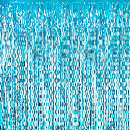 GOER 3.2 ft x 6.5 ft Metallic Tinsel Foil Fringe Curtains Party Photo Backdrop Party Streamers for Birthday,Graduation,New Year Eve Decorations Wedding Decor (1 Pack,Wavy Light Blue)