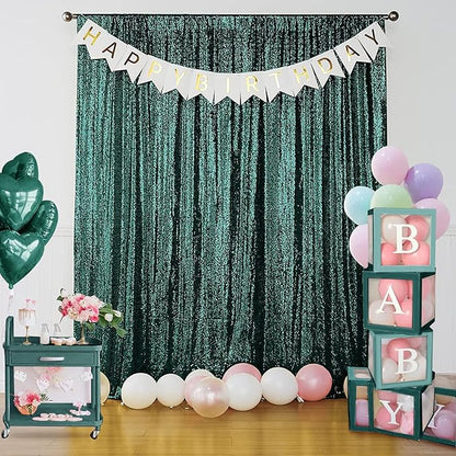 Sugargirl Dark Green Sequin Backdrop Curtain 4 Panels 2FTx8FT Glitter Dark Green Background Drapes Sparkle Photography Backdrop for Party Wedding Birthday Wall Decoration