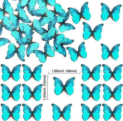 Ephlyn 48Pcs Edible Butterfly Cupcake Toppers Cute 3D Butterfly Cake Picks for Butterfly Theme Baby Shower Bridal Shower Boys Girls Birthday Party Cake Decorations Supplies Green