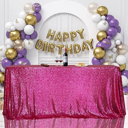SquarePie Sequin Tablecloth 50 x 72 Inch Hot Pink Glitter Table Linen for Wedding Party