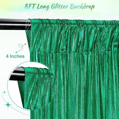 Wrinkle Free Green Backdrop Curtain for Parties Soft Photo Backdrop Drapes Curtains for Christmas Wedding Bithday Decor 4x8ft,4 Panels