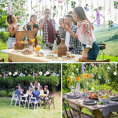 Hoteam 26 Pcs Pcs DIY Flower Garland Artificial Hanging Wildflower Backdrop Set Fake Rose Eucalyptus Daisy Poppy Wild Flower Decor for Wedding Party Birthday Home Garden (White,Blue,Pink)