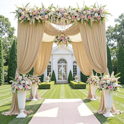 leegleri 40ftx12ft Wrinkle Free Beige Backdrop Curtain, 8 Panels 12FT Height Beige Wedding Backdrop Drapes, Silky Polyester Back Drop Cloth for Birthday Photography Background Party Backdrop Draping