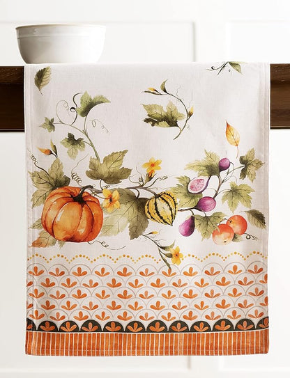 Maison d' Hermine Table Runner 100% Cotton Double Layer Table Runners 108 inches Long for Thanksgiving Christmas Decorations Home Kitchen Dining Wedding (Pumpkin Garden - Cloudy Cream, 14.5" x 108")