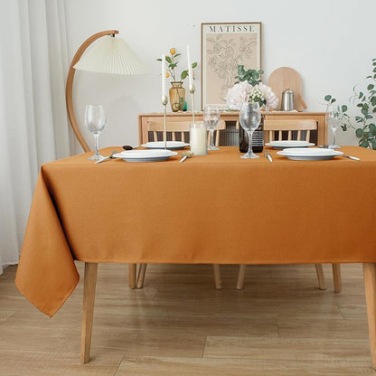 Biscaynebay Fall Tablecloth Textured Fabric 52x70 Inch Rectangular, Bronze Thanksgiving Autumn Harvest Water Resistant Fabric Tablecloths for Kitchen, Dining, Wedding, Parties Machine Washable