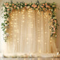 Fomcet Champagne Tulle Backdrop Curtains with Lights String 10FT X 10FT Sheer Curtain with Lights Tulle Curtains Backdrop for Wedding Birthday Party Photo Shoot (2 Panels 5x10FT)