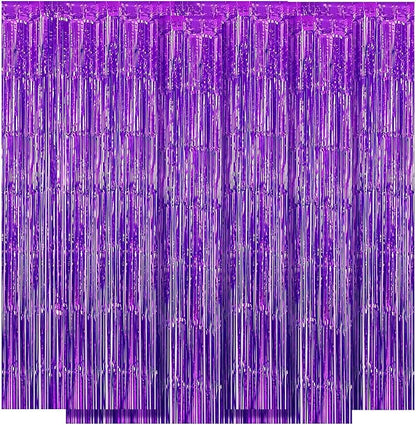 5 Pack Purple Fringe Backdrop 3.2ft x 8.2ft Foil Curtain Tinsel Foil Fringe Curtains Backdrop Tinsel Backdrop Streamers for Birthday Curtain Party Decoration Wedding Christmas Decoration (Purple)