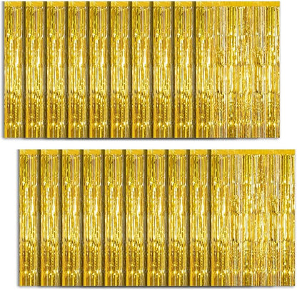 20 Pack Foil Curtain Backdrop Gold Metallic Tinsel Foil Fringe Curtains Photo Booth Props for Birthday Wedding Engagement Baby Shower Bachelorette Christmas Holiday Celebration Party Decorations