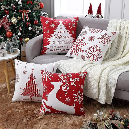 NANAN Christmas Pillow Covers 18x18 Inch Set of 4 Decorative Farmhouse Throw Pillow Covers Holiday Rustic Pillow Cases for Sofa Couch Home Decor Christmas Decorations Xmas Cushion Covers