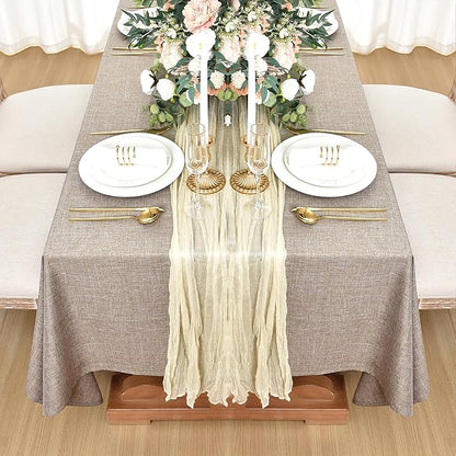 Fitable Faux Linen Tablecloths for Rectangle Tables: Water & Stain Resistant Farmhouse Table Cloth, Washable Burlap Textured Table Covers for Kitchen Dining Party(2 Pack, 60x120 Inch, Nature)