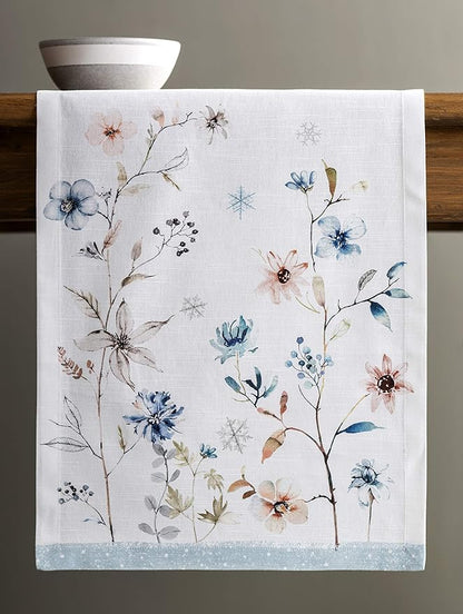 Maison d' Hermine Table Runner 100% Cotton Single Layer Table Runners 48 inches Long for Thanksgiving Christmas Decorations Home Kitchen Dining Party Wedding (Ice Florals, 14.5" x 48")