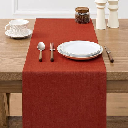ZeeMart Linen Textured Border Table Runner, 14 x 36 Inch Orange, Farmhouse Style Burnt Orange Fall Table Runners 36 Inches Long, Easy Care Everyday Polyester Table Runner