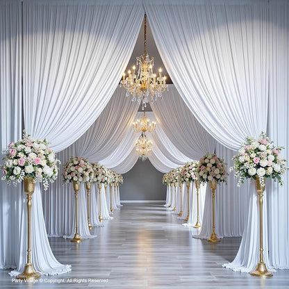 PartyVillage 30ft×15ft White Backdrop Curtain for Wedding Parties, 6 Panels Wrinkle Free 15 FT Long Polyester Photo Backdrop Drapes Back Drop Cloth for Birthday Photography Background