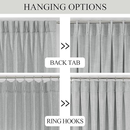 Vision Home Gray Pinch Pleated Semi Sheer Curtains Textured Light Filtering Window Curtains 120 inches for Living Room Bedroom Silver Grey Pinch Pleat Drapes with Hooks Back Tabs 2 Panels 40" Wx120 L