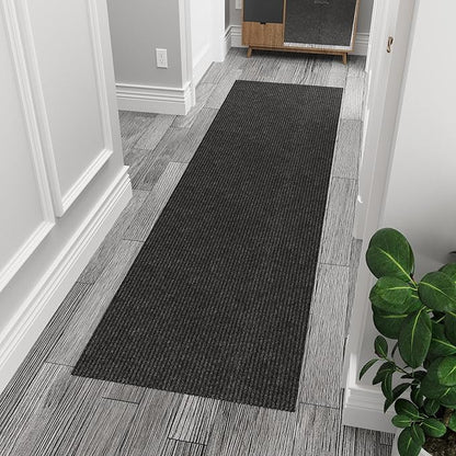 Ottomanson 3'11" x 10' Hallway Runner with Scraper Pile - Extra Durable Non-Slip Rug Mat for Indoor & Outdoor Use - Ideal for Kitchen, Entryway & Garage - High-Traffic Carpet, Black