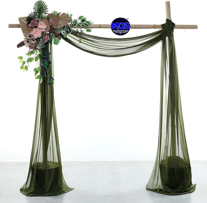 MDS Halloween Chiffon Draping Fabric - 2 Panel, 30" Wide x 75ft Long - Sheer Spooky Arbor & Canopy Drapery for Haunted House Backdrops, Party Ceilings, DIY Costumes & Themed Events - Olive Green
