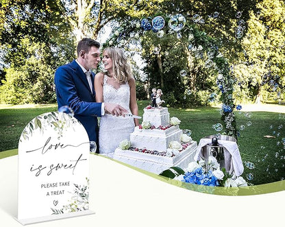 Greenery Love is Sweet Sign, 6 x 8 Inch White Arch Acrylic Wedding Sign with Holder, Wedding Sign for Ceremony and Reception, Wedding Decoration, Wedding Supplies - LY07