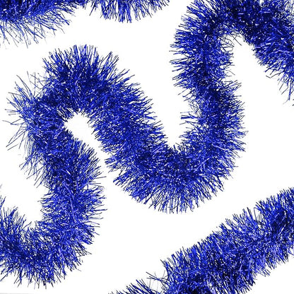 32.8 Ft Blue Christmas Tinsel Garland Metallic Shiny Tassle Banner Wall Hanging Tinsel Streamers Backdrop for Christmas Holiday Birthday Party Supplies Indoor Outdoor Ornaments Home Decor