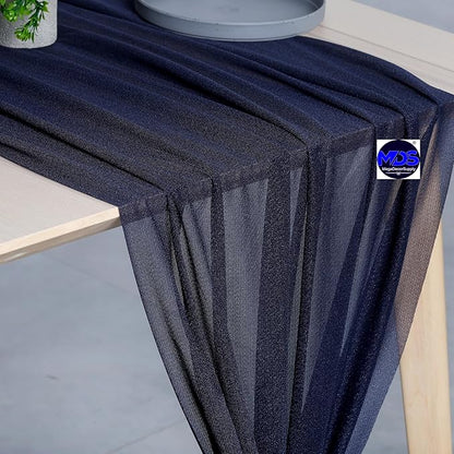MDS 2 Pack 10ft Chiffon Table Runner 29 x 120 Inches Sheer Wedding Runner Romantic Rustic Table Runner for Wedding Decorations, Birthday Parties, Bridal Shower Party Arch Decor - Navy Blue