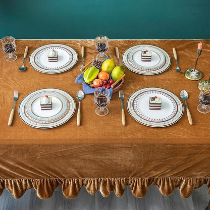 Velvet Tablecloth Luxurious Solid Rectangle Table Cloth,Oblong Retro Farmhouse Ruffle Tablecloths Washable Table Cover for Party Wedding Baby Shower Kitchen Dinning Tabletop Decoration