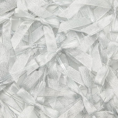 Bright Creations Mini Silver Ribbon Bows - 3-Inch, Silver, 100 Count, Polyester Satin - Twist Tie Bows for Treat Bags, Party Favors & Crafts