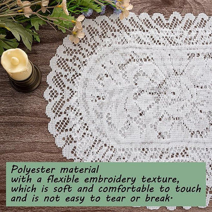 2PCS Oval Lace Placemats for Dining Table, White Lace Placemats Doilies, Embroidered Table Mats Farmhouse Cup Mat Vase Mat, 12x17 Inch