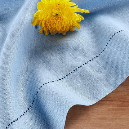 Solino Home Linen Cornflower Blue Hemstitch Table Runner 36 Inches - 100% Pure Linen Small Table Runner 14 x 36 Inch Ideal for Dresser and Coffee Tables - Classic Hemstitch - Christmas, Holiday