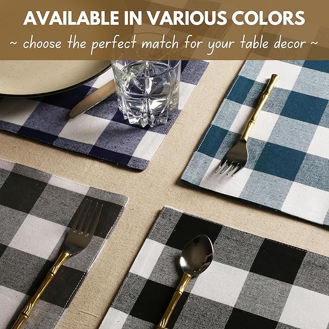 Native Fab Table Runner Buffalo Check Plaid 100% Cotton - 13x72 Inches Kitchen Dining Table Decoration for Indoor Outdoor Farmhouse Home Party Decor - Lemon Yellow and White