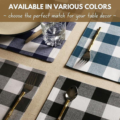 Native Fab Table Runner Buffalo Check Plaid 100% Cotton - 13x90 Inches Kitchen Dining Table Decoration for Indoor Outdoor Farmhouse Home Party Decor - Red and White