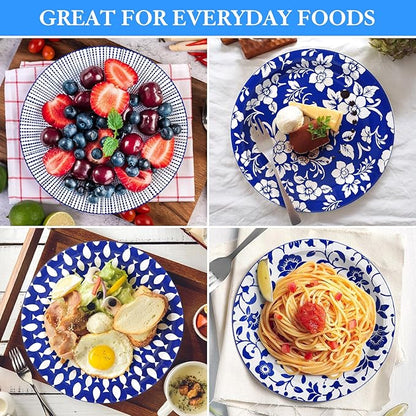 90 Pcs Paper Plates 10 Inch Bulk Thick Heavy Duty Disposable Plates Printed Blue and White Plate for Party, Wedding, Birthday, Tea, Picnic Barbecue, Everyday Use, Soak Proof, Cut Proof